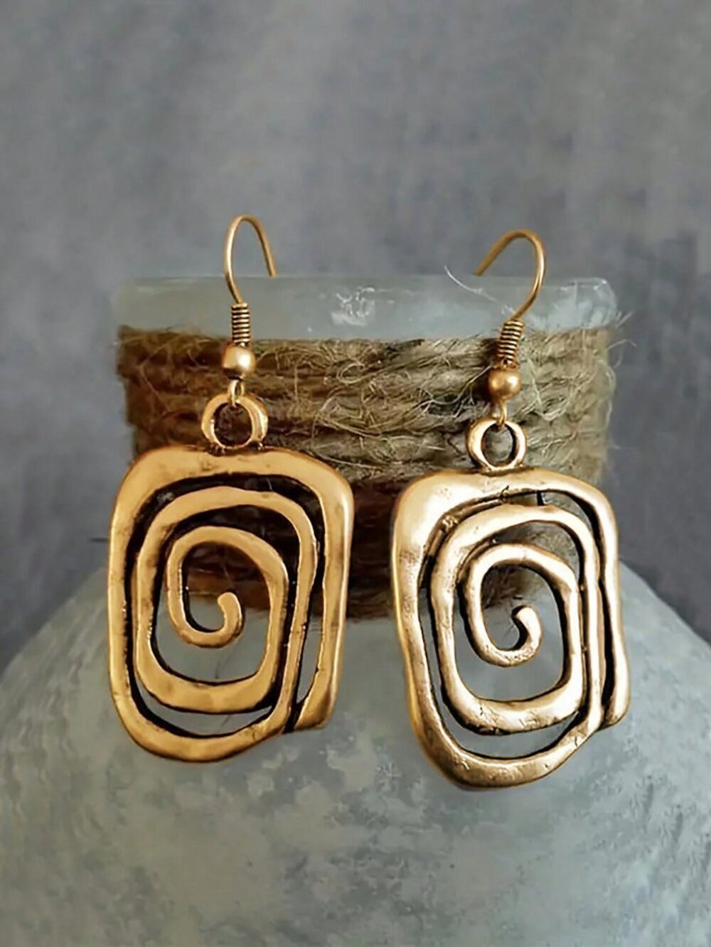 Gold Boho Women's Asymmetrical Geometric Hollow Metal Spiral Drop Earrings